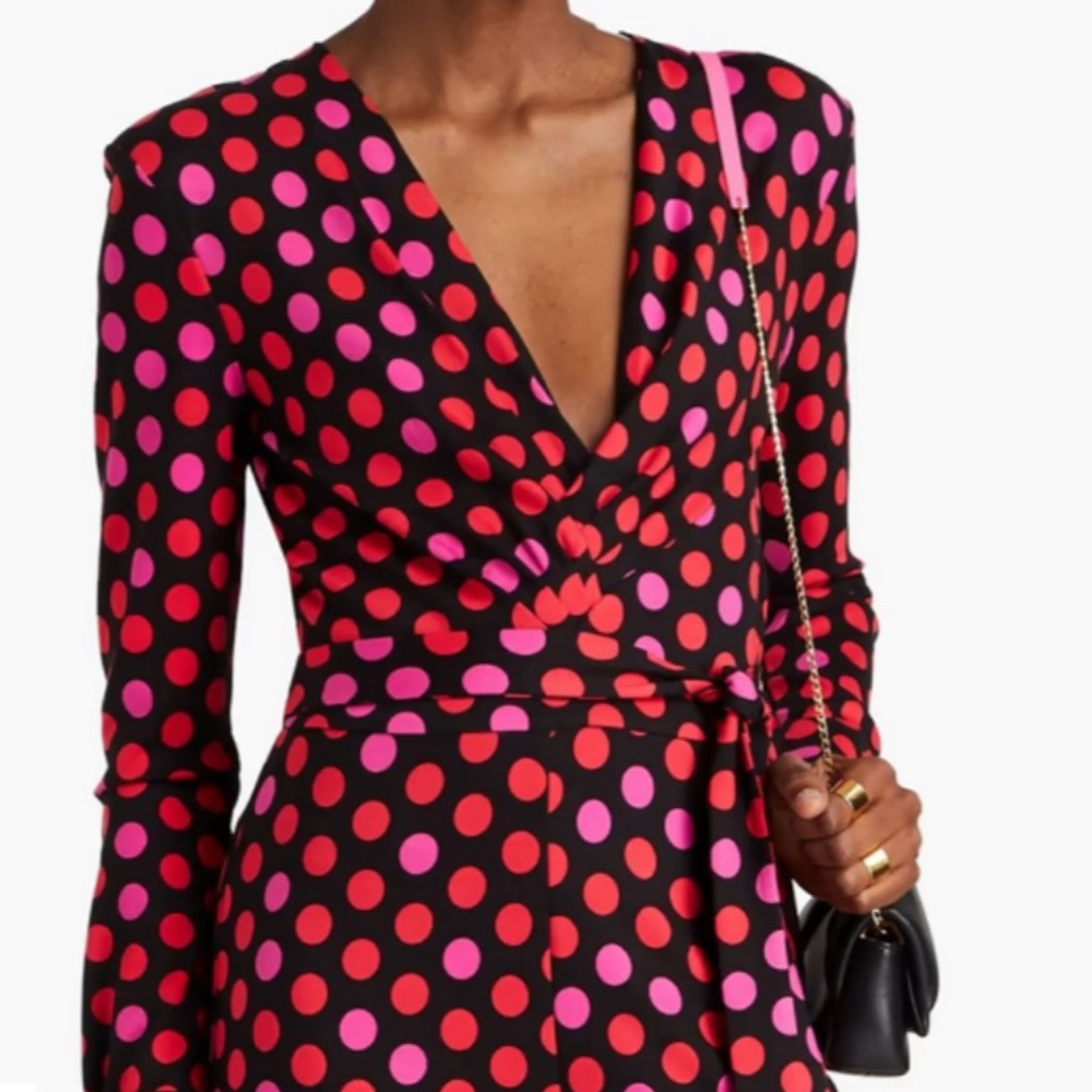 Diane Von Furstenberg Black and Pink Jumpsuit with Wrap V-Neck